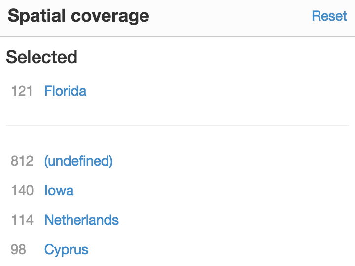 Filtering period definitions by spatial coverage.