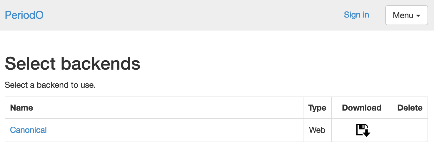 Selecting a backend for the PeriodO client.