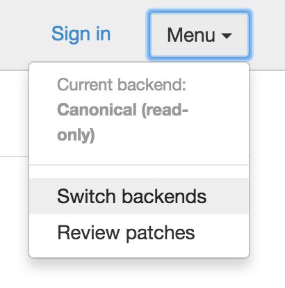 Switching backends via the menu.