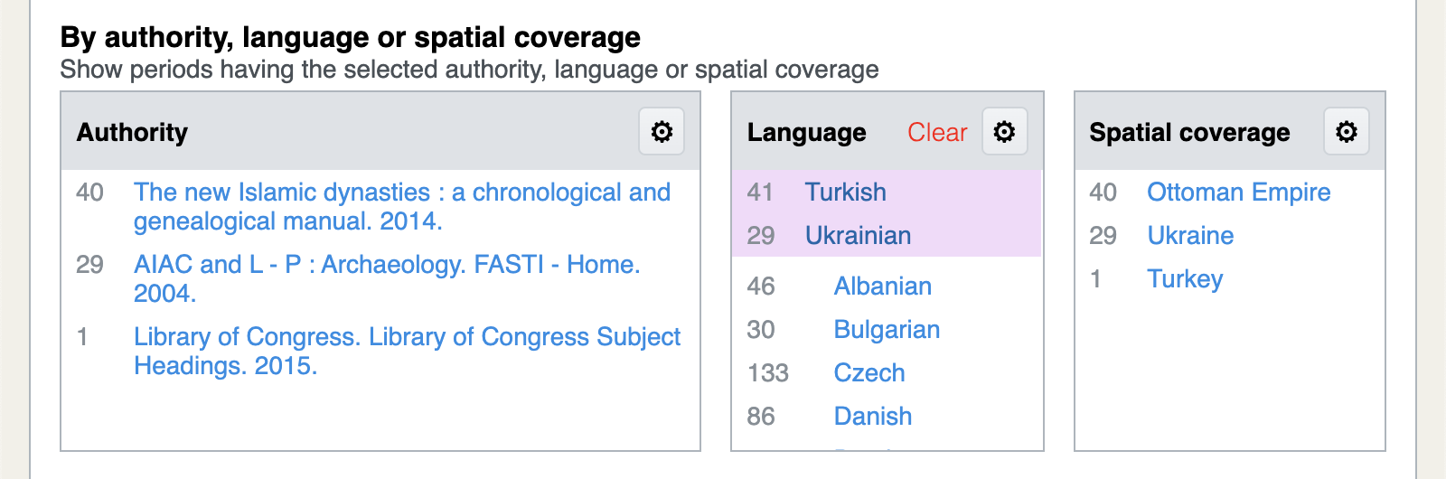 Selecting periods by language