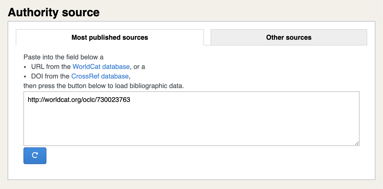 Loading a citable description of a source from WorldCat