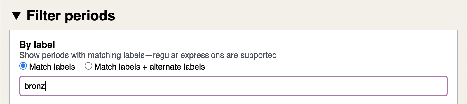 Selecting periods by label