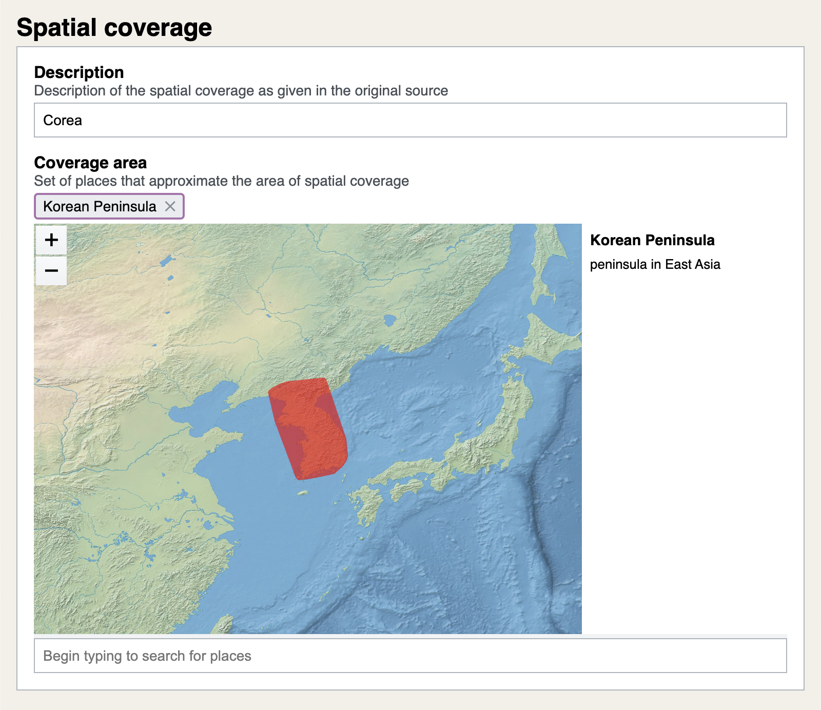 Describing the spatial coverage of a period