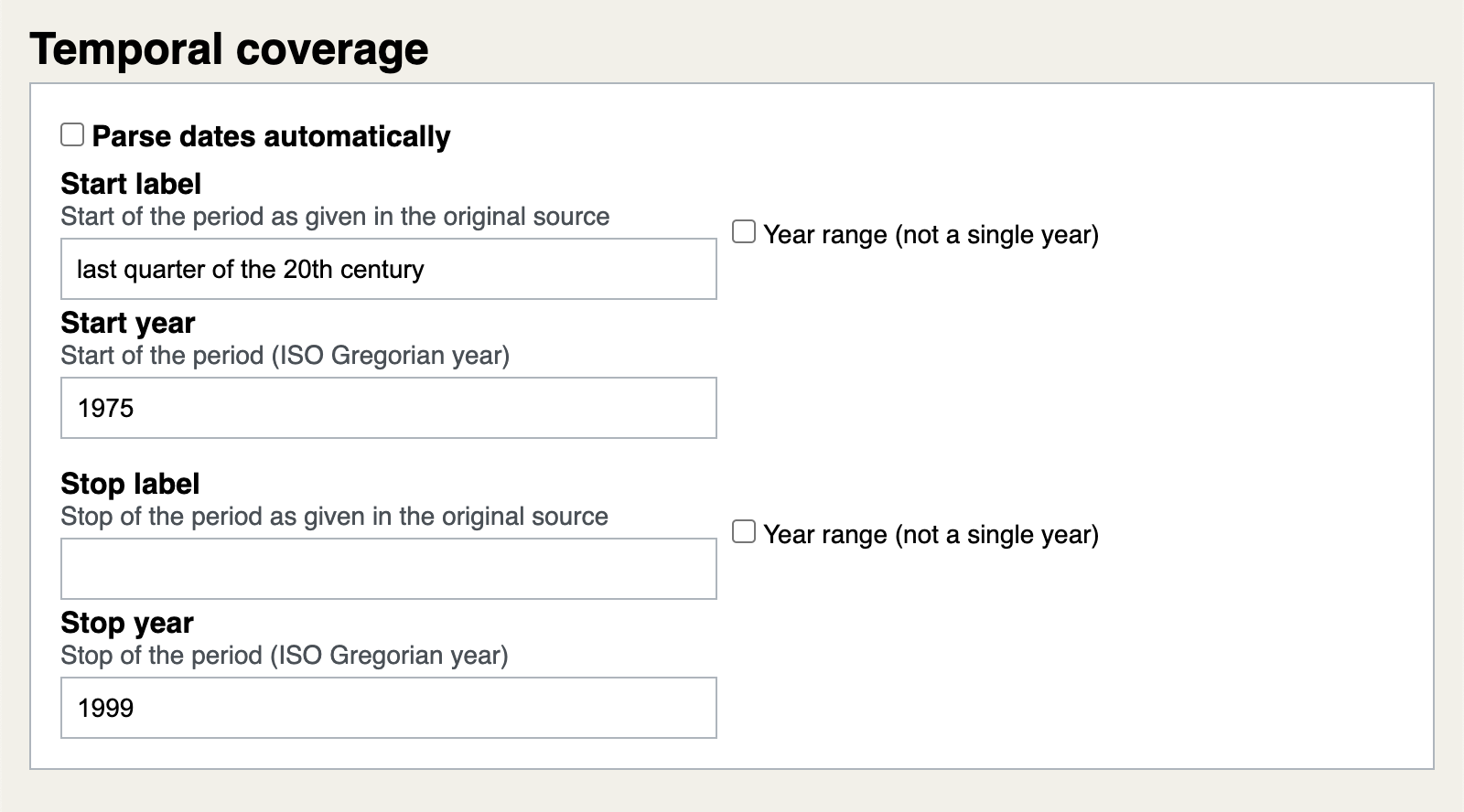 Describing the temporal coverage of a period